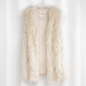 GB Girls Plush Faux Fur Vest - Cream. Size Large